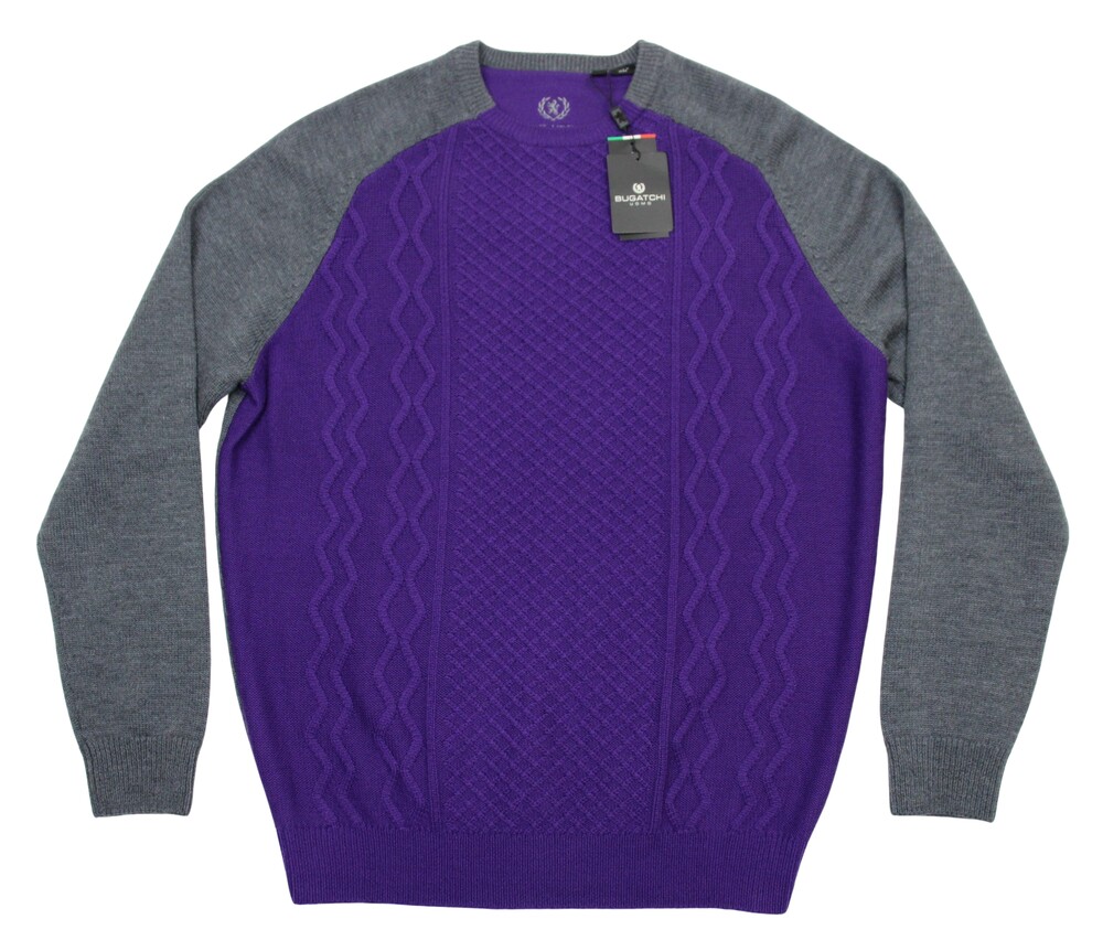 Bugatchi Uomo Sweater Mens Medium Purple Gray Merino Wool Crewneck Pullover Knit